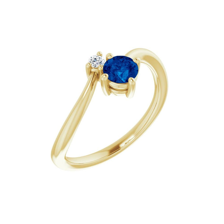 14K Natural Blue Sapphire &amp; Diamond Bypass Ring