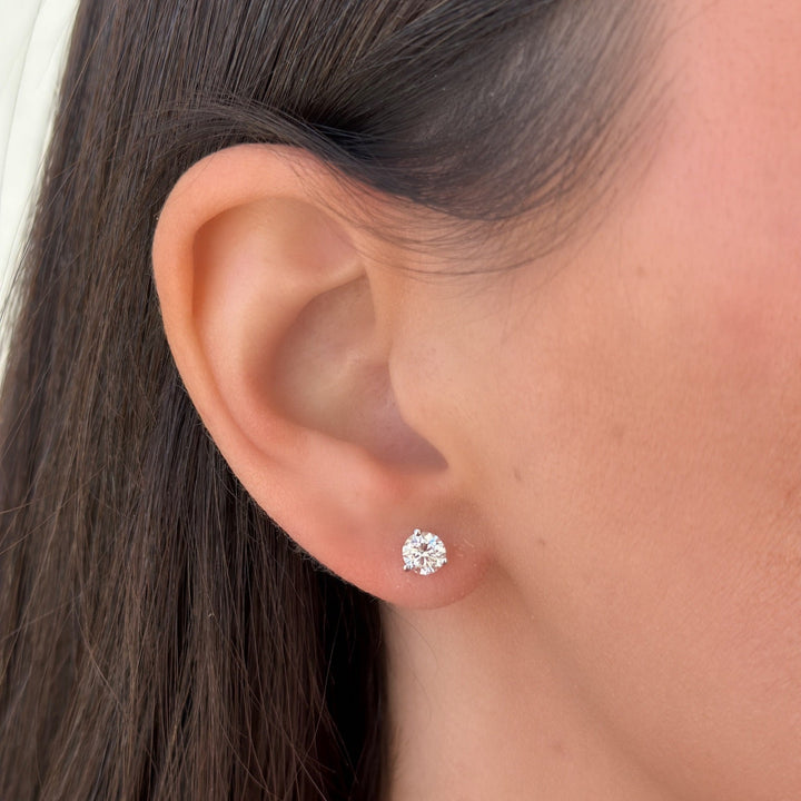 14K Natural Diamond 3-Prong Martini Studs