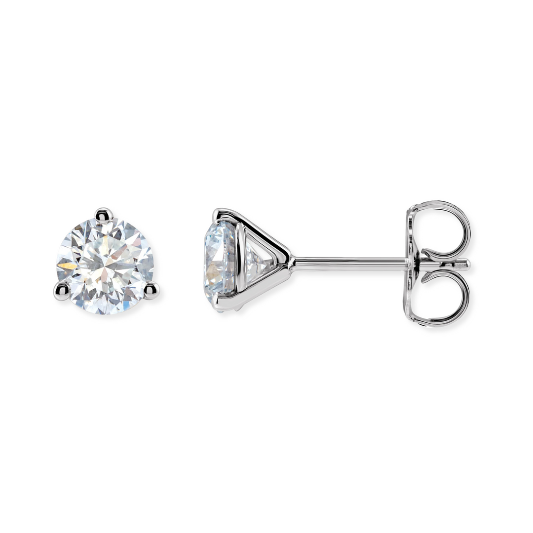 14K Natural Diamond 3-Prong Martini Studs