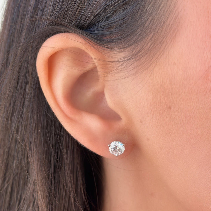 14K Natural Diamond 3-Prong Martini Studs