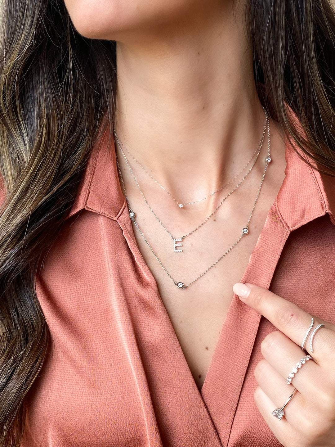 14K Natural Diamond Initial Necklace