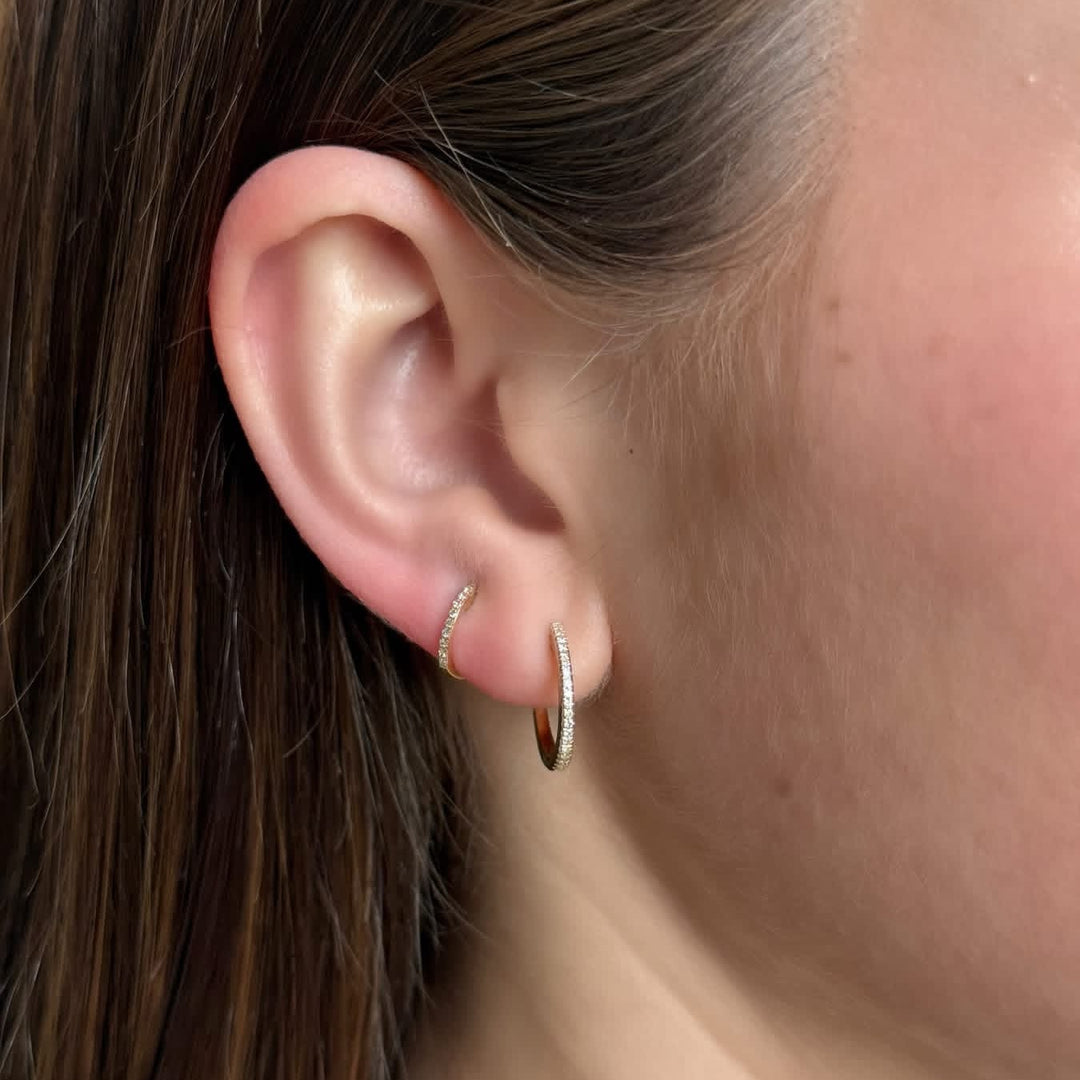14K Natural Diamond Small Hoops