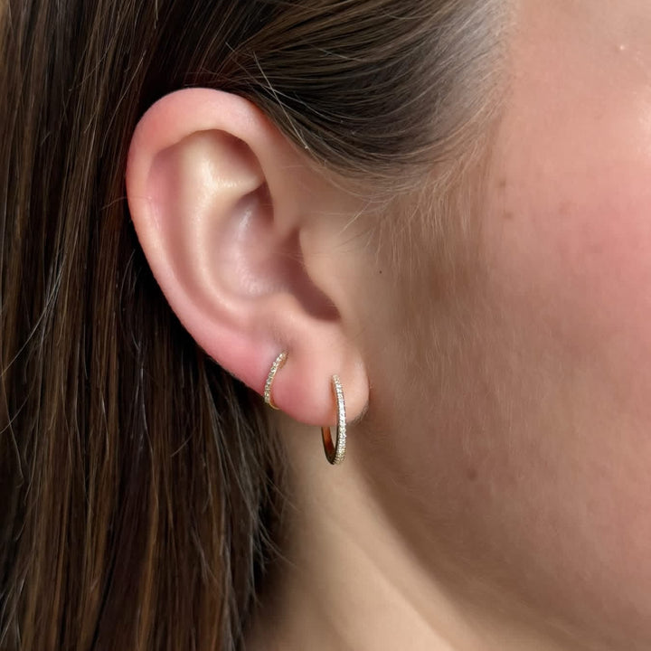 14K Natural Diamond Small Hoops
