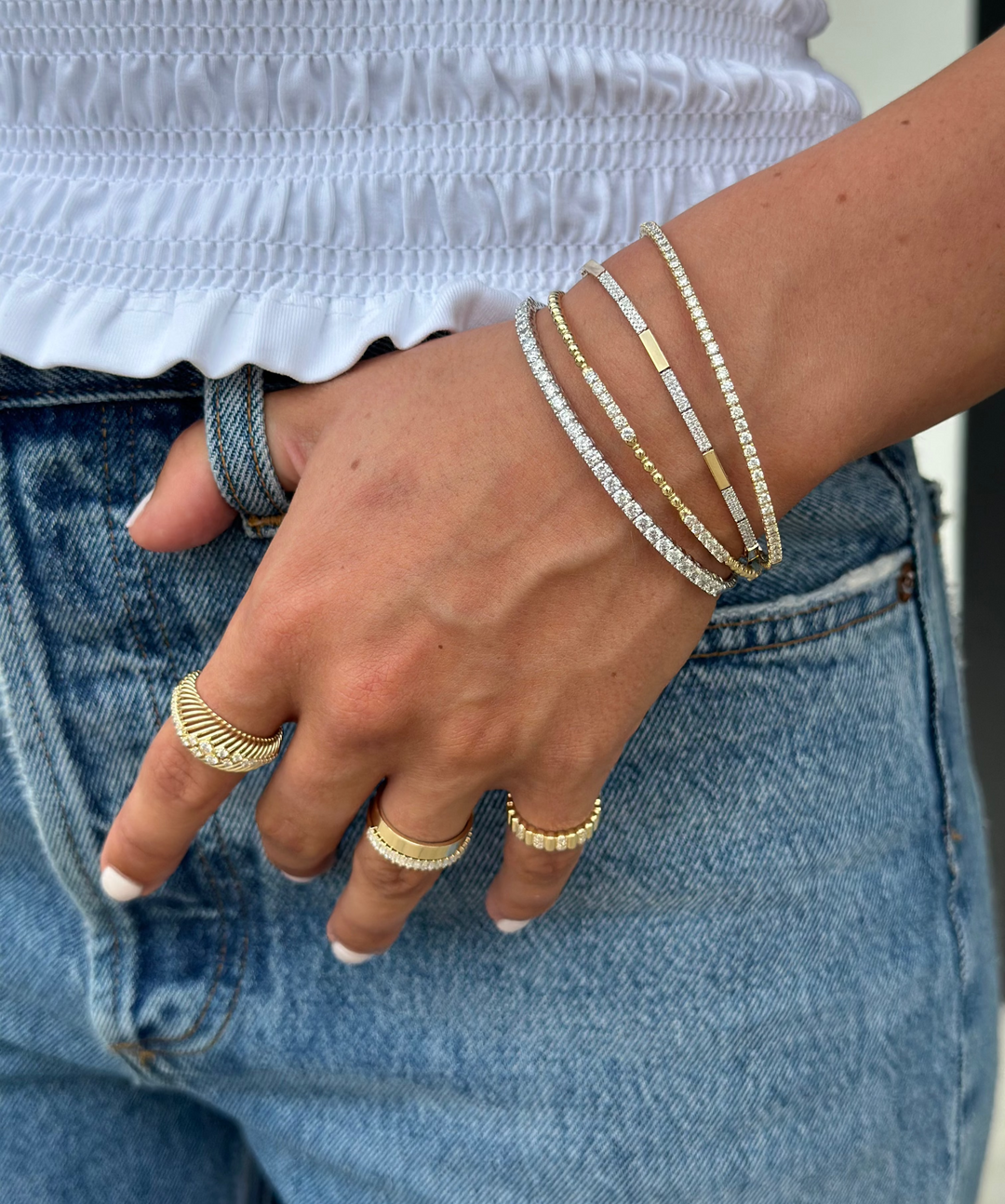 14K Natural Diamond Tennis Flex Bangle