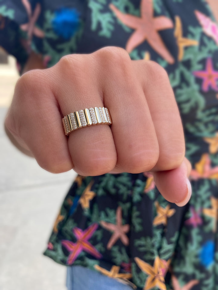 14K Natural Diamond Textured Eternity Band