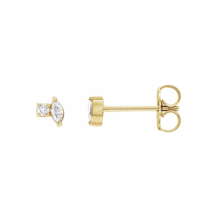 14K Natural Marquise &amp; Round Diamond Stud