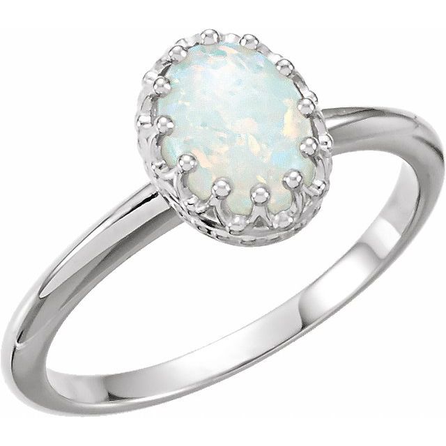 14K Natural White Opal Crown Ring