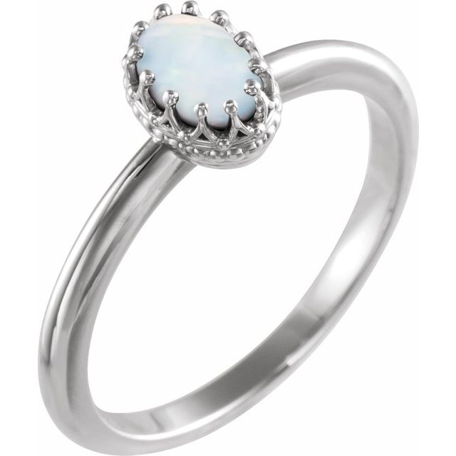 14K Natural White Opal Crown Ring
