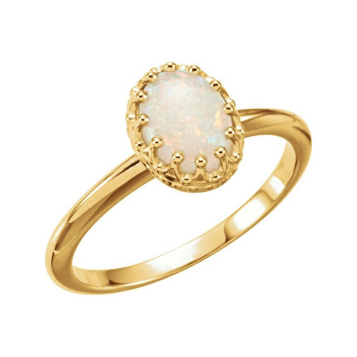 14K Natural White Opal Crown Ring