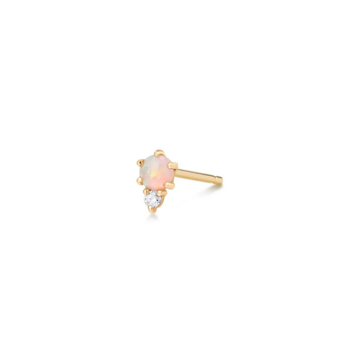 14K Opal &amp; Diamond Stud