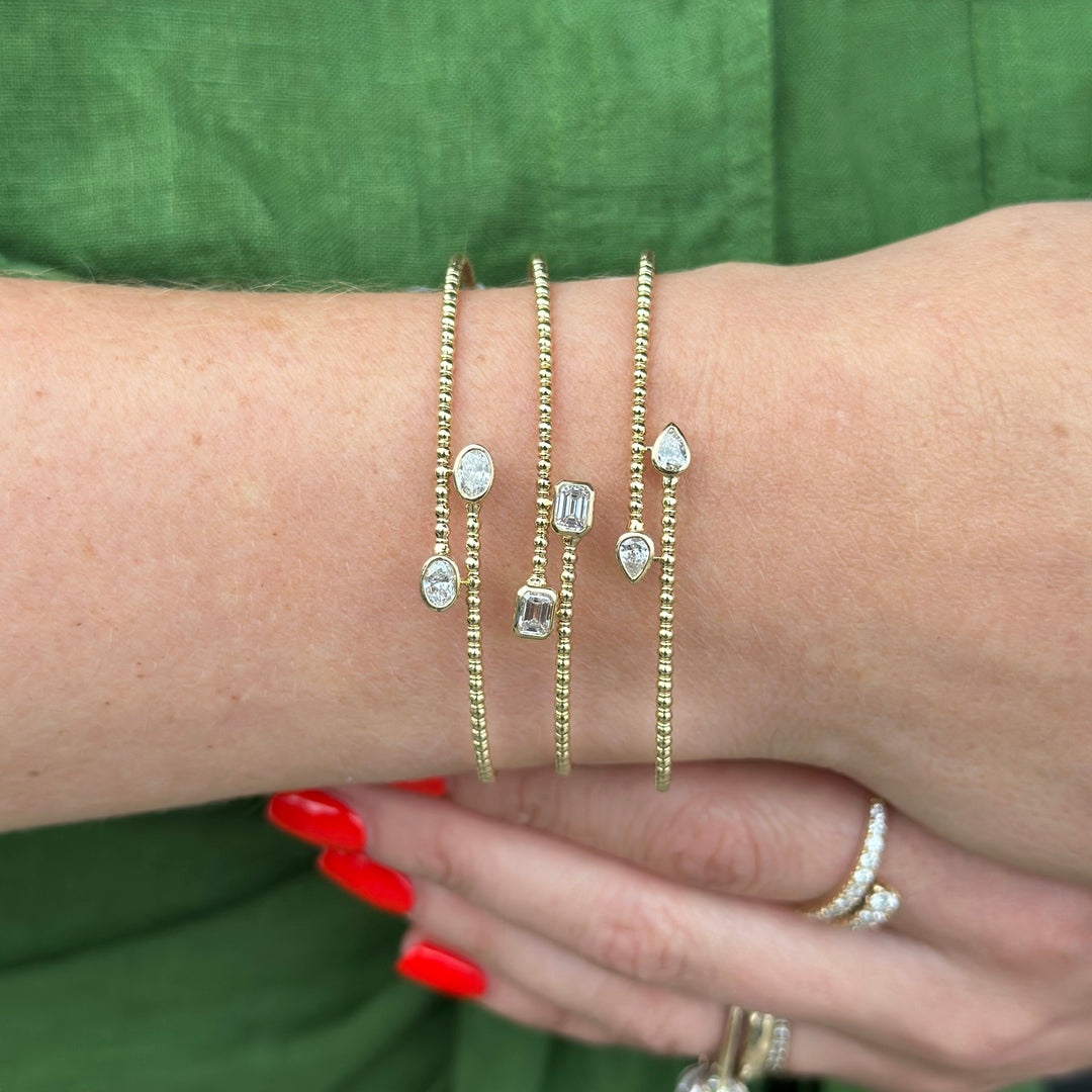 14K Oval Bezel Beaded Flex Bangle