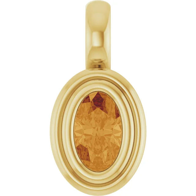 14K Oval Bezel Charm Pendant