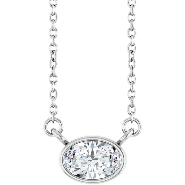 14K Oval Bezel Diamond Solitaire Necklace
