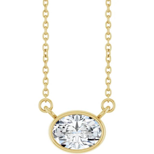 14K Oval Bezel Diamond Solitaire Necklace