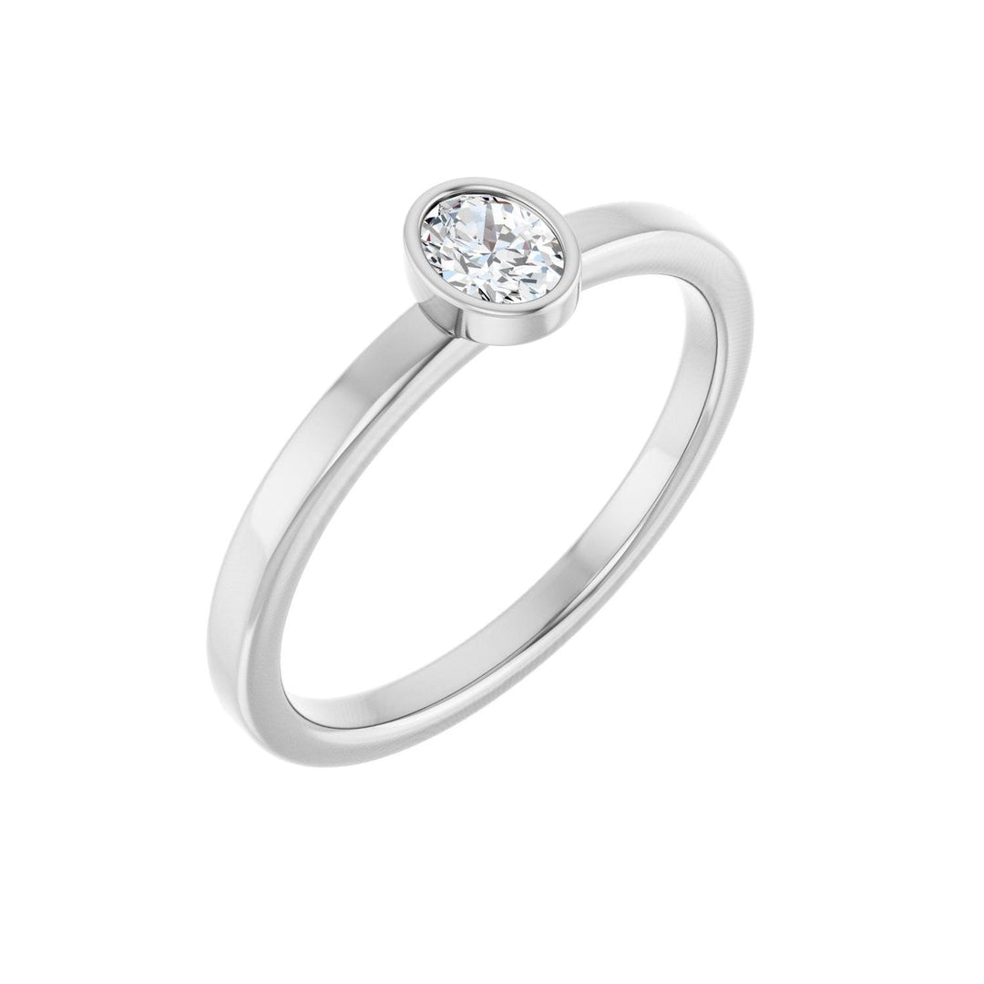 14K Oval Diamond Bezel Solitaire Ring