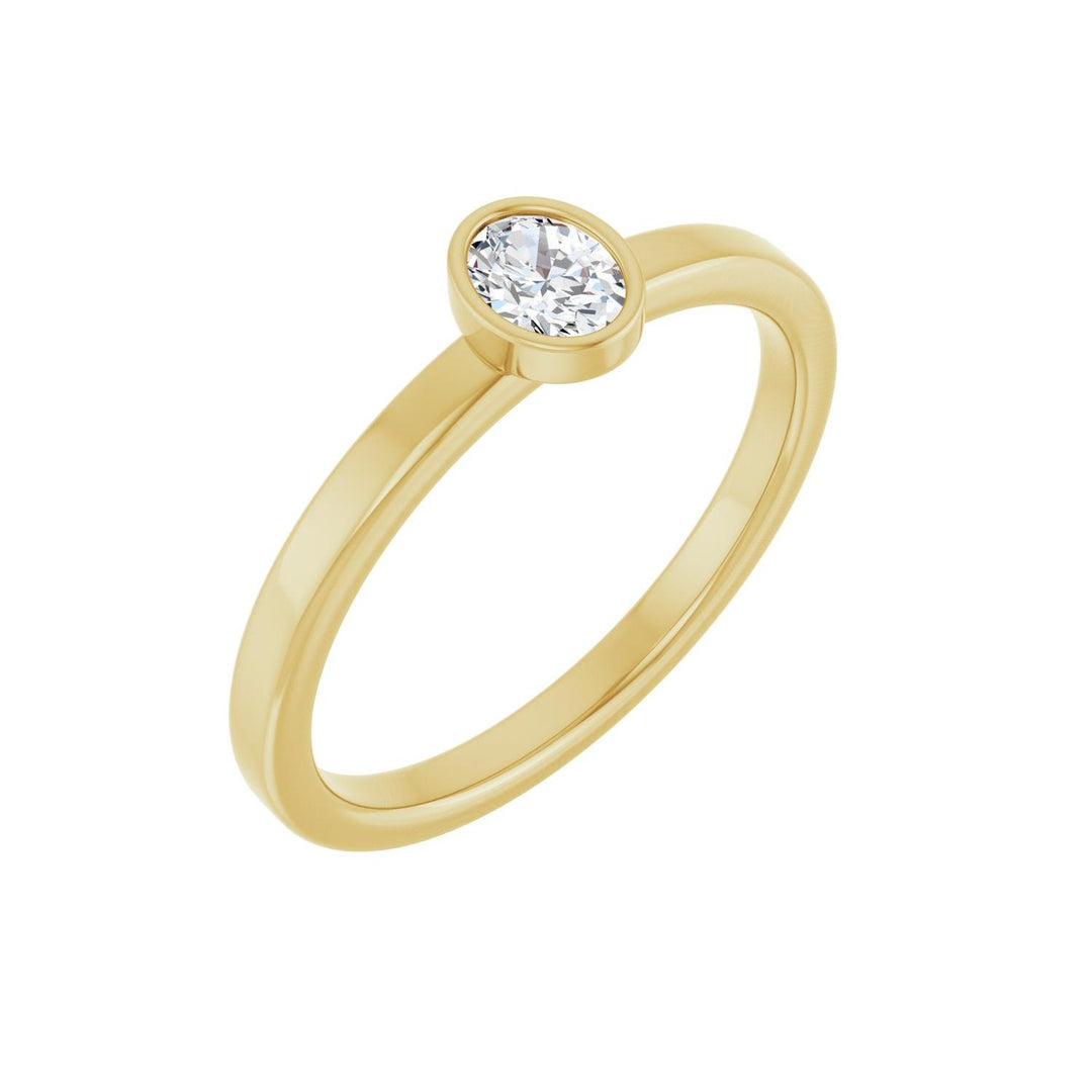 14K Oval Diamond Bezel Solitaire Ring