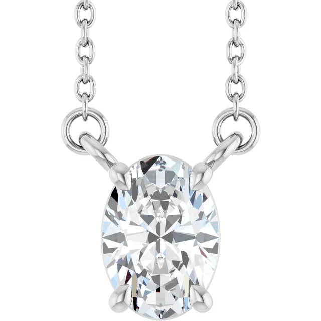 14K Oval Diamond Solitaire Necklace