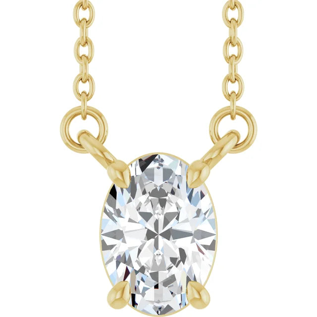 14K Oval Diamond Solitaire Necklace