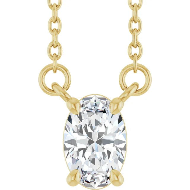 14K Oval Diamond Solitaire Necklace