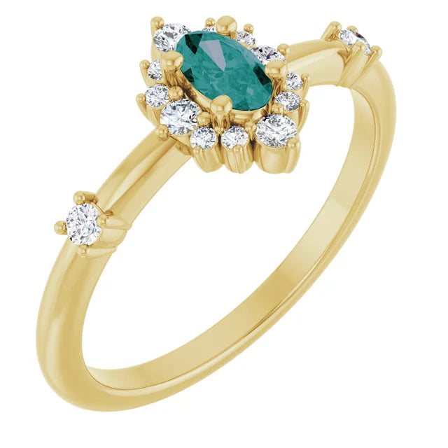 14K Oval Gemstone &amp; 1/6 CTW Natural Diamond Halo-Style Ring