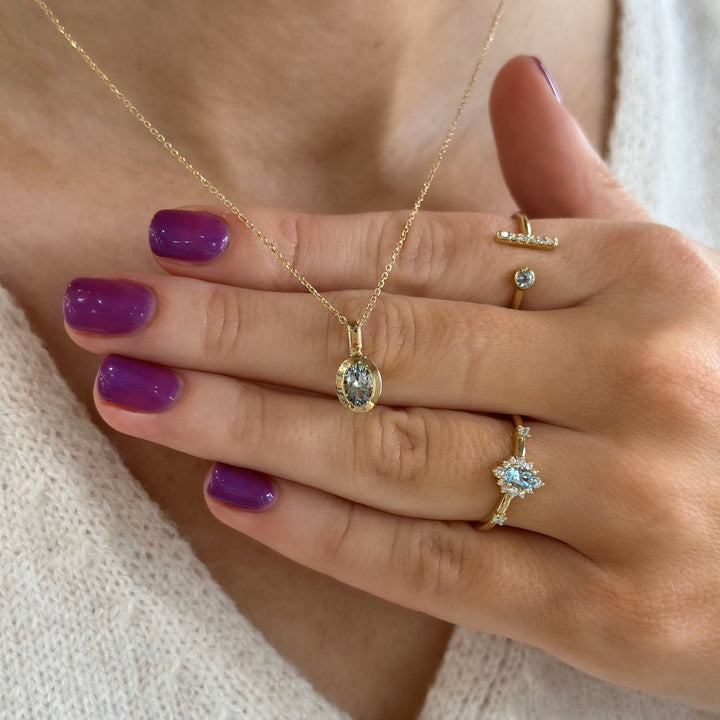 14K Bezel Gemstone &amp; Diamond Bar Ring