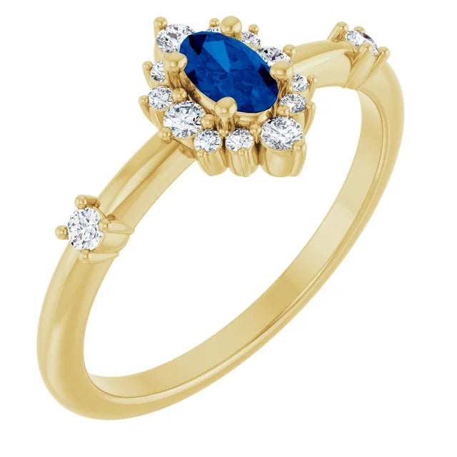 14K Oval Gemstone &amp; 1/6 CTW Natural Diamond Halo-Style Ring
