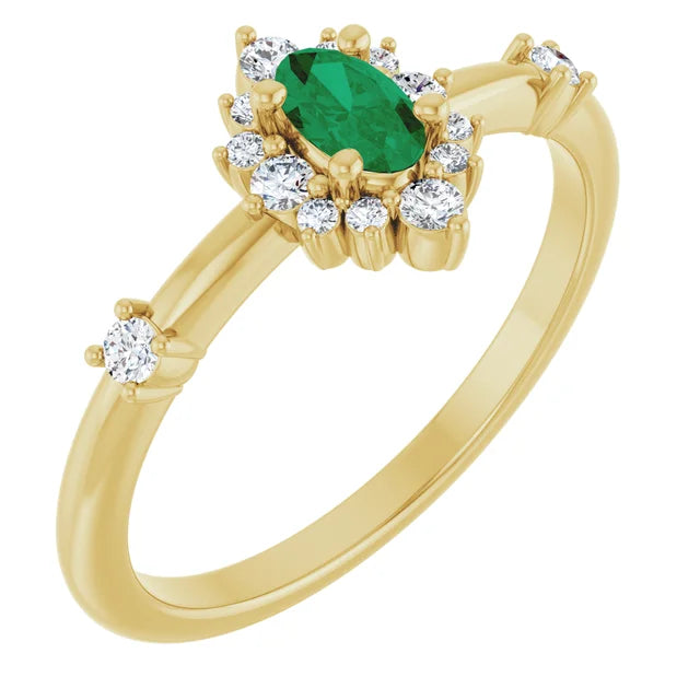 14K Oval Gemstone &amp; 1/6 CTW Natural Diamond Halo-Style Ring