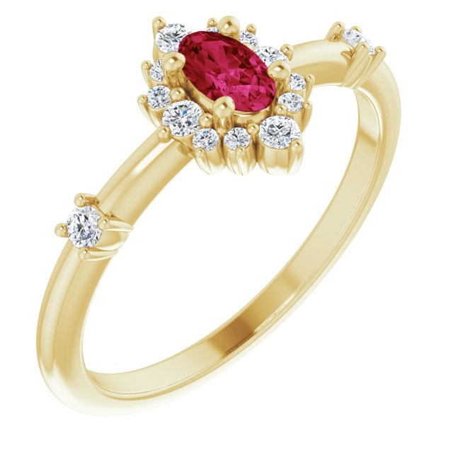 14K Oval Gemstone &amp; 1/6 CTW Natural Diamond Halo-Style Ring