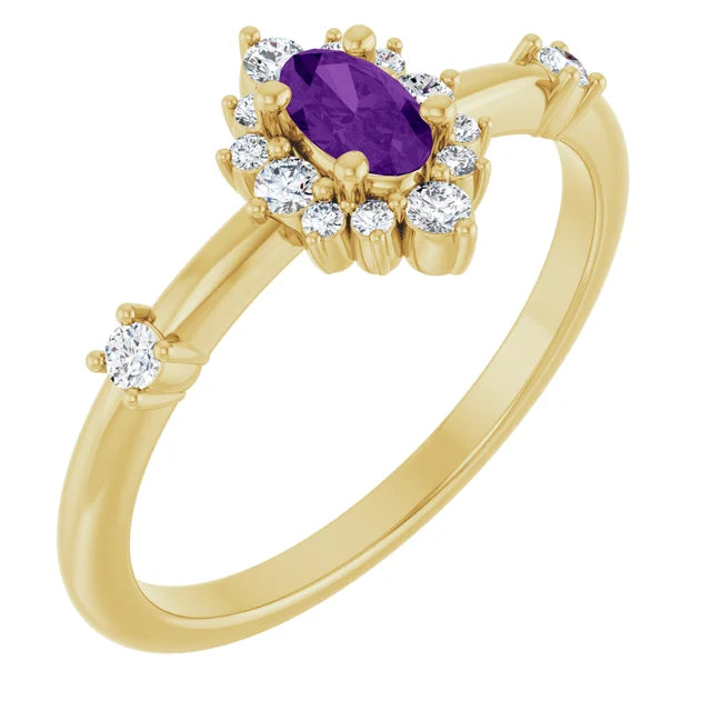 14K Oval Gemstone &amp; 1/6 CTW Natural Diamond Halo-Style Ring