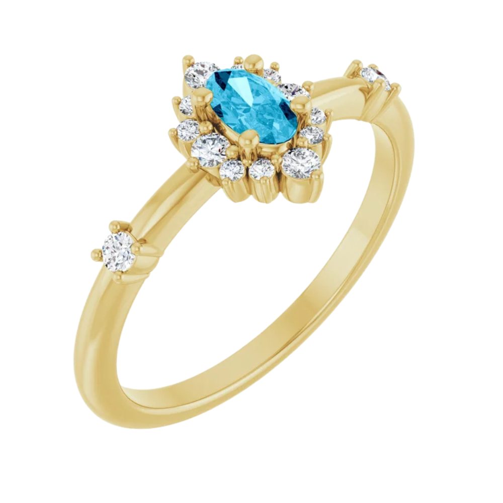 14K Oval Gemstone &amp; 1/6 CTW Natural Diamond Halo-Style Ring