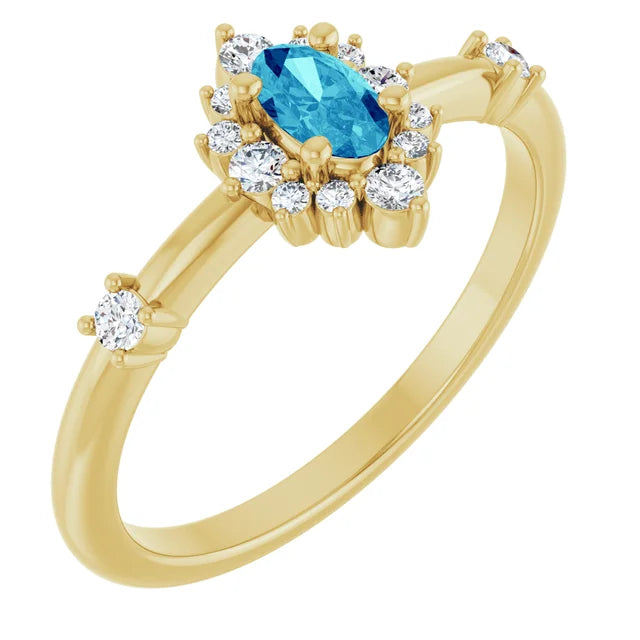 14K Oval Gemstone &amp; 1/6 CTW Natural Diamond Halo-Style Ring