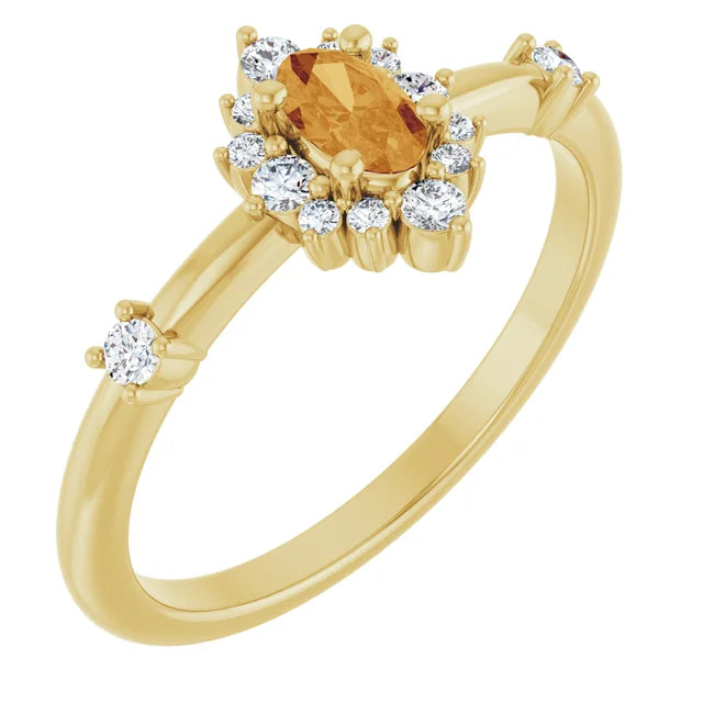 14K Oval Gemstone &amp; 1/6 CTW Natural Diamond Halo-Style Ring