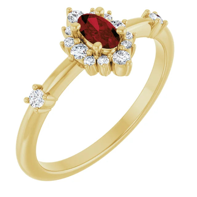 14K Oval Gemstone &amp; 1/6 CTW Natural Diamond Halo-Style Ring