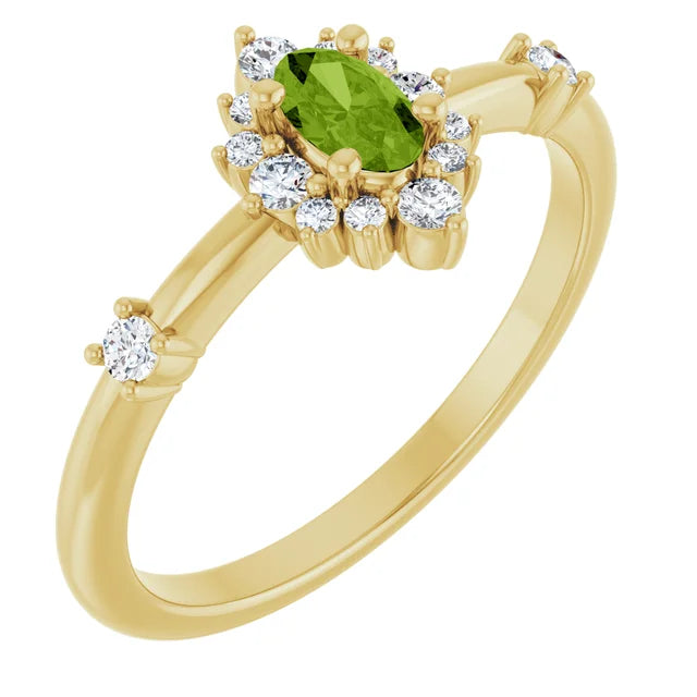 14K Oval Gemstone &amp; 1/6 CTW Natural Diamond Halo-Style Ring