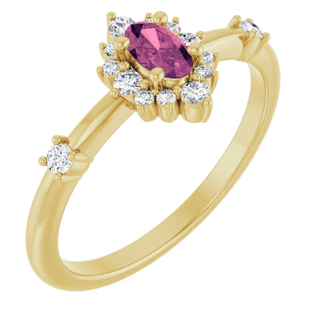 14K Oval Gemstone &amp; 1/6 CTW Natural Diamond Halo-Style Ring