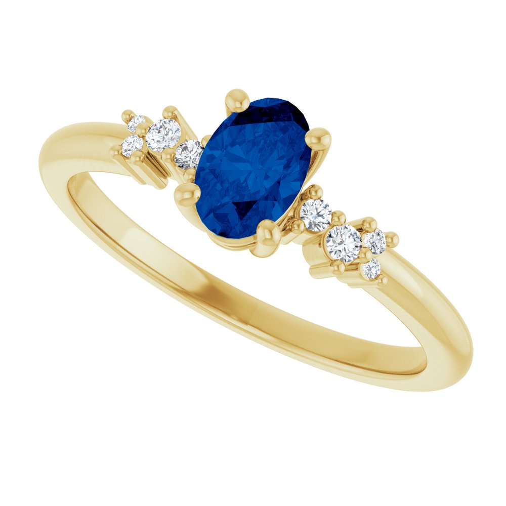 14K Oval Gemstone &amp; Diamond Cluster Ring