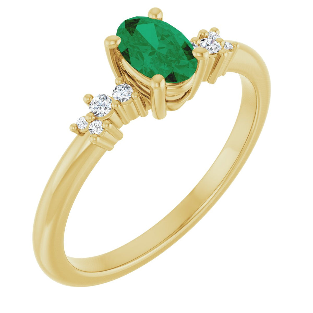 14K Oval Gemstone &amp; Diamond Cluster Ring