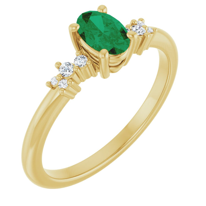 14K Oval Gemstone &amp; Diamond Cluster Ring