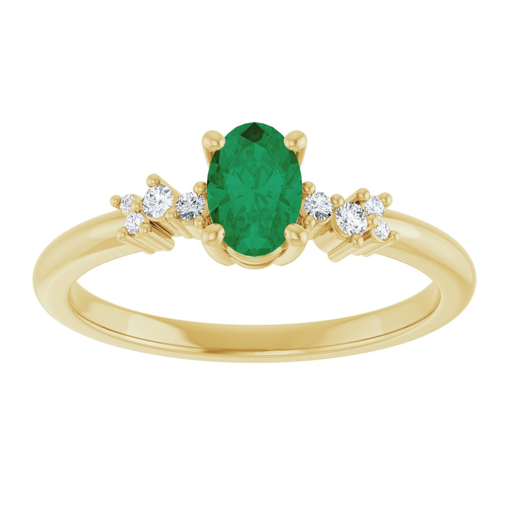 14K Oval Gemstone &amp; Diamond Cluster Ring