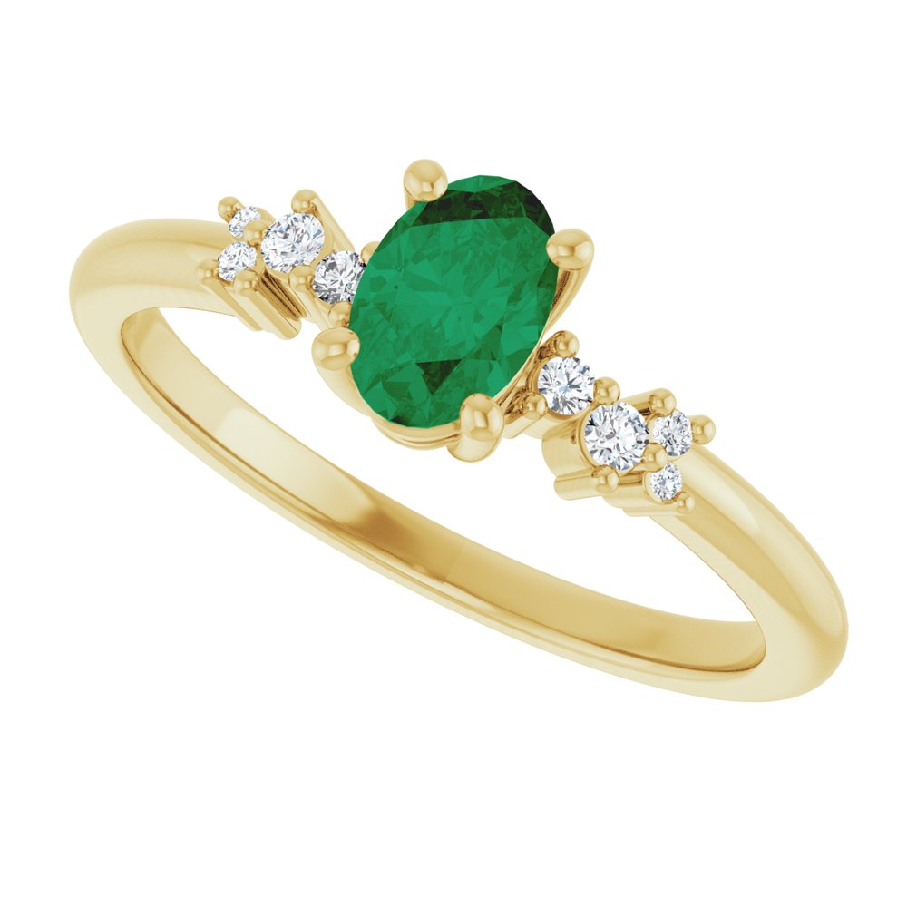 14K Oval Gemstone &amp; Diamond Cluster Ring