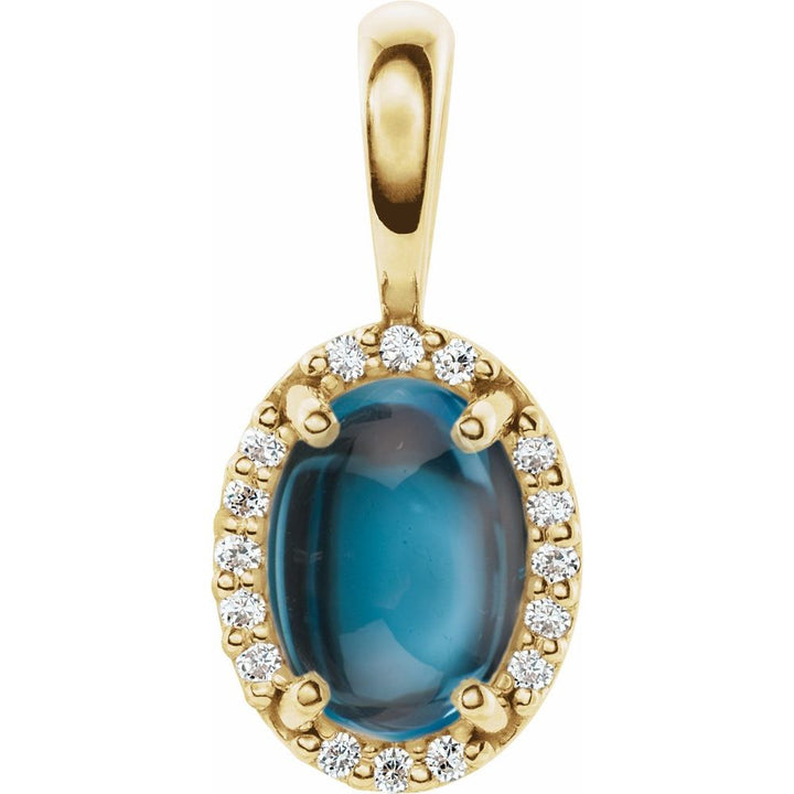 14K Oval Gemstone &amp; Diamond Halo Pendant