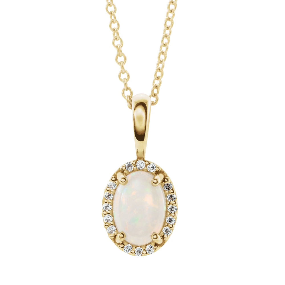 14K Oval Gemstone &amp; Diamond Halo Pendant