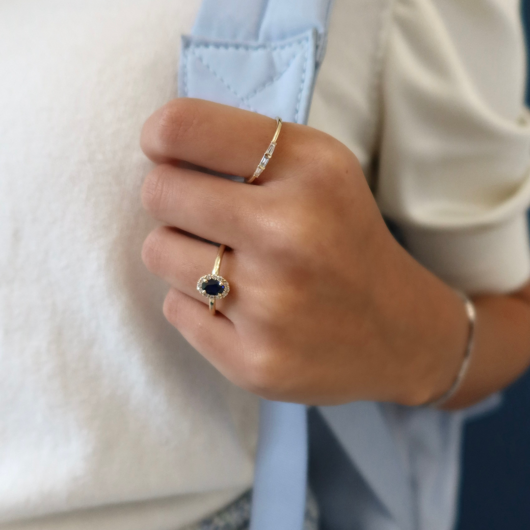 14K Oval Gemstone &amp; Diamond Halo Ring