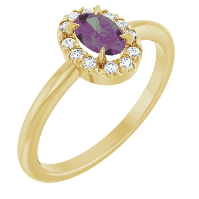 14K Oval Gemstone &amp; Diamond Halo Ring