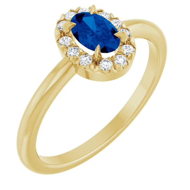 14K Oval Gemstone &amp; Diamond Halo Ring