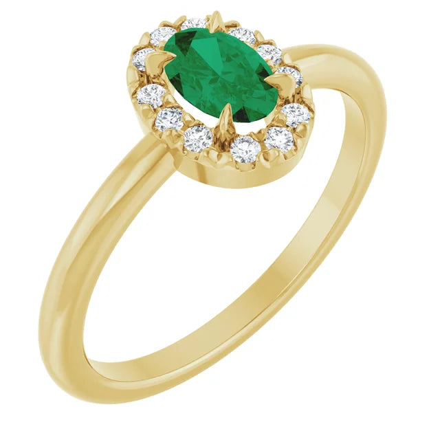 14K Oval Gemstone &amp; Diamond Halo Ring