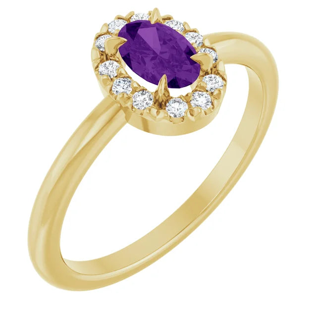 14K Oval Gemstone &amp; Diamond Halo Ring