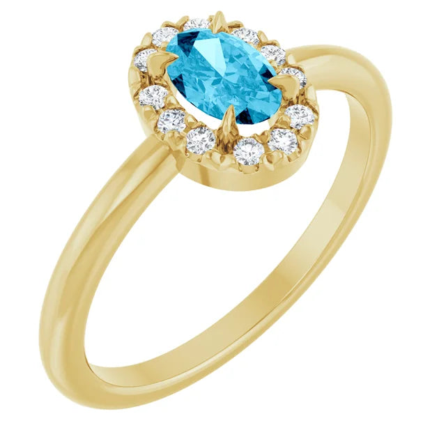 14K Oval Gemstone &amp; Diamond Halo Ring