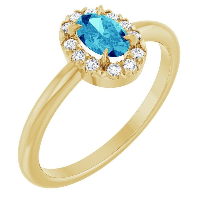 14K Oval Gemstone &amp; Diamond Halo Ring