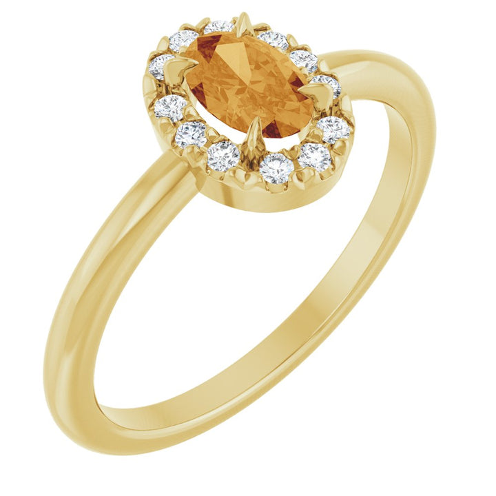 14K Oval Gemstone &amp; Diamond Halo Ring